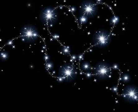 Continuous shiny line in the form of a heart with the stars on the sky on a Stock Illustration
