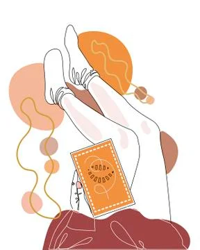 Continuous single drawn one line woman reads book drawn by hand picture Stock Illustration