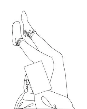 Continuous single drawn one line woman reads book drawn by hand picture Stock Illustration