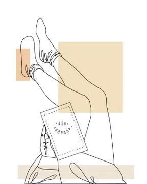 Continuous single drawn one line woman reads book drawn by hand picture Stock Illustration