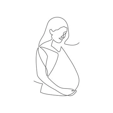 Continuous single drawn one line of pregnant woman. Line art. Future mother Stock Illustration