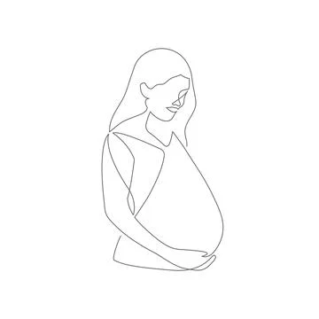 Continuous single drawn one line of pregnant woman. Line art. Future mother Stock Illustration