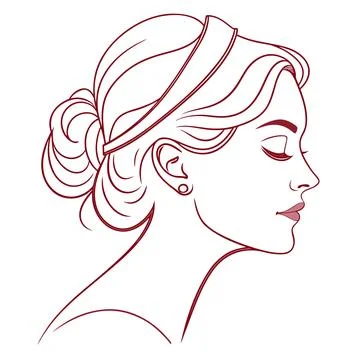 Continuous Single Line Art Drawing of a Woman Profile Stock Illustration