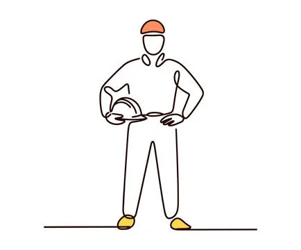 Continuous single line of a construction worker holding a hard hat. Stock Illustration