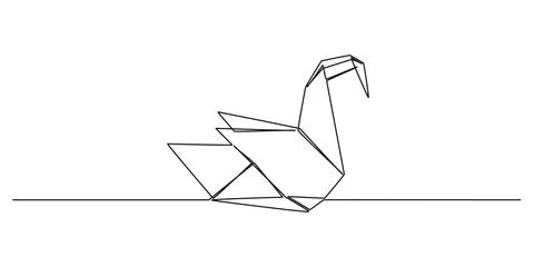 Continuous single line drawing of abstract origami swan Stock Illustration
