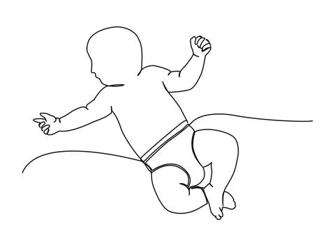 Continuous single line drawing of baby in diapers Stock Illustration