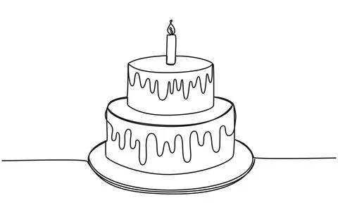 Continuous single line drawing of birthday cake with candle Stock Illustration
