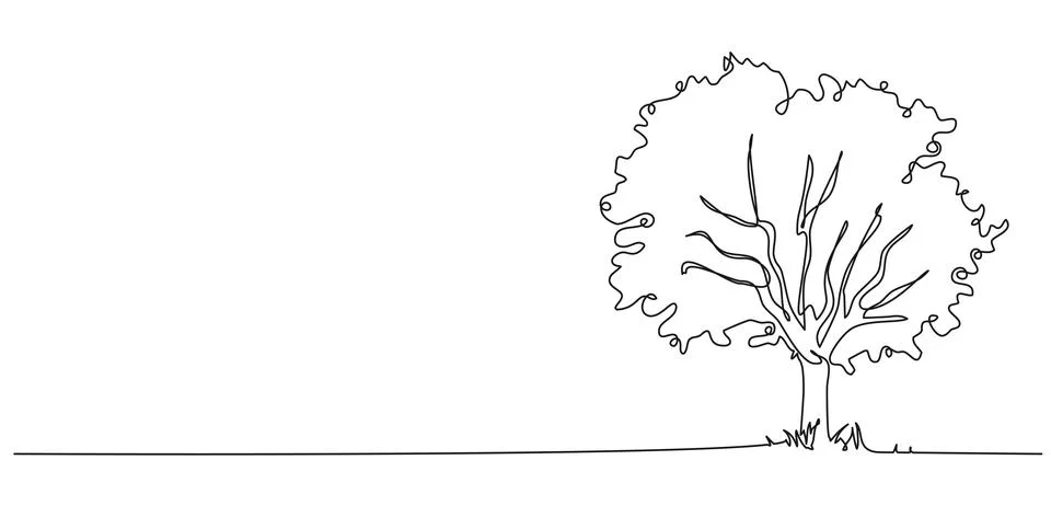 Continuous single line drawing of broadleaf tree イラスト素材