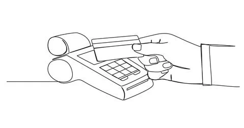 Continuous single line drawing of contactless credit card payment Illustrazione stock