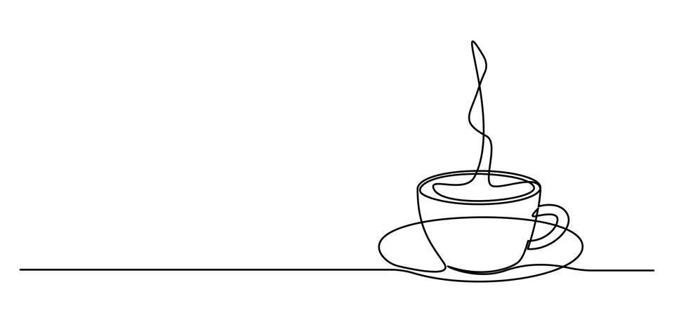 Continuous single line drawing of cup of steaming hot coffee イラスト素材