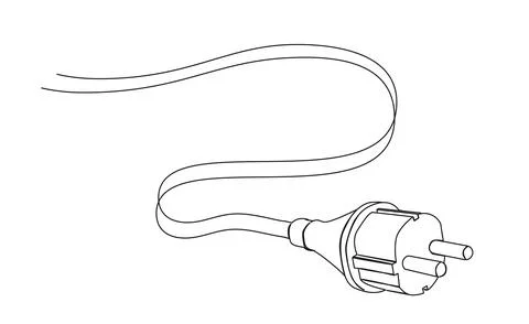 Continuous single line drawing of electric plug and cable Illustrazione stock