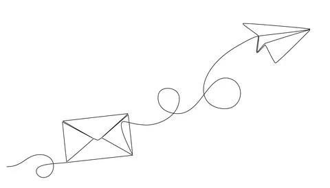 Continuous single line drawing of envelope and paper plane イラスト素材
