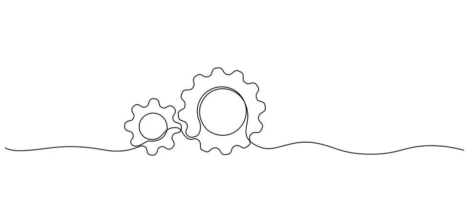 Continuous single line drawing of gear wheels イラスト素材