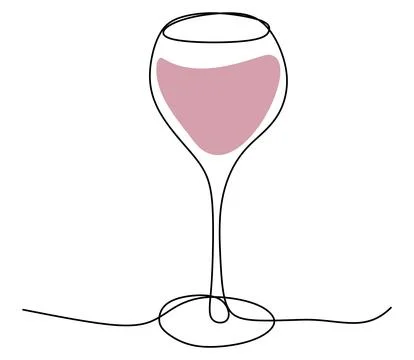 Continuous single line drawing of glass with Red wine. Minimalist line art of Stock Illustration