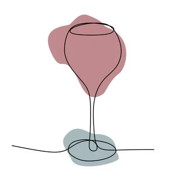 Continuous single Line drawing of Glass with Red wine. Minimalist line art of Stock Illustration