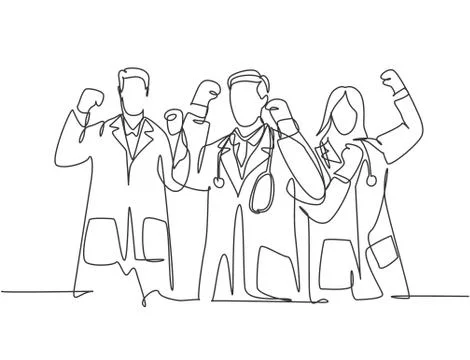 Continuous single line drawing of group of male doctor and female doctor 스톡 일러스트