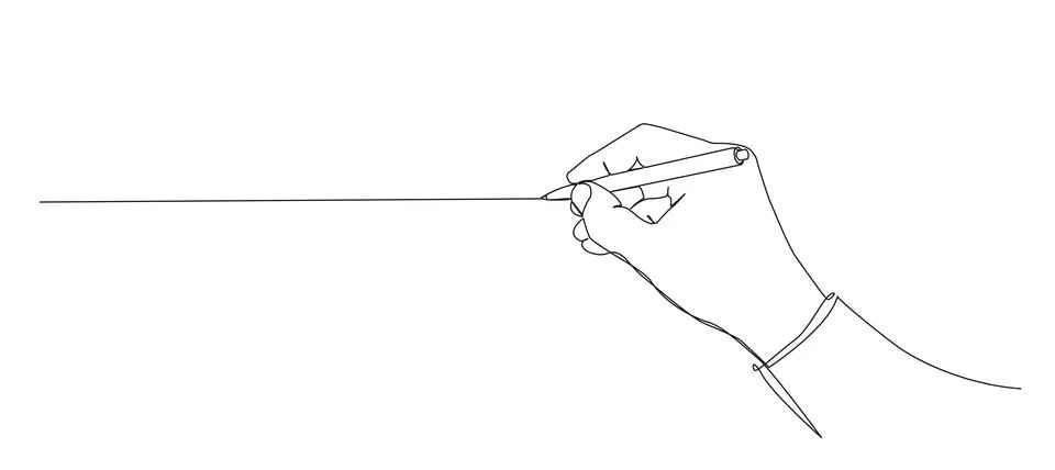 Continuous single line drawing of hand holding pen イラスト素材