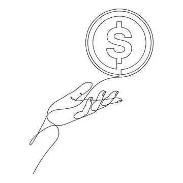 Continuous single line drawing of hand holding dollar coin. Currency, finan.. Stock Illustration