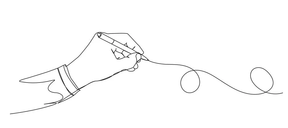 Continuous single line drawing of hand holding pen drawing a line イラスト素材