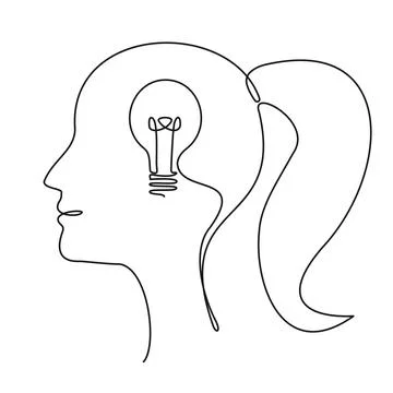 Continuous single line drawing of human head with light bulb inside イラスト素材