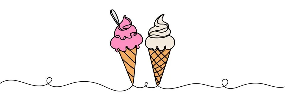 Continuous single line drawing of ice creme line art illustration Stock Illustration