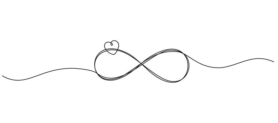 Continuous single line drawing of infinity symbol with heart shape 스톡 일러스트