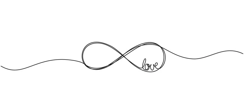Continuous single line drawing of infinity symbol with word LOVE Stock Illustration