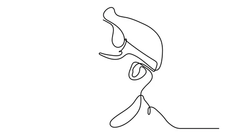Continuous Single Line Drawing Man In Virtual Reality Glasses VR Game Stock Footage 144036710