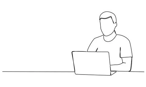 Continuous single line drawing of man using laptop computer Stock Illustration
