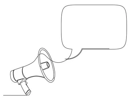 Continuous single line drawing of megaphone with speech bubble イラスト素材