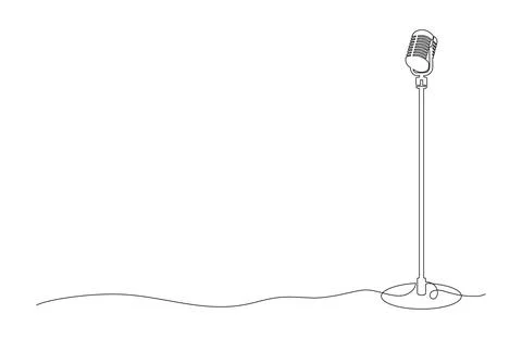 Continuous single line drawing of microphone on microphone stand 스톡 일러스트