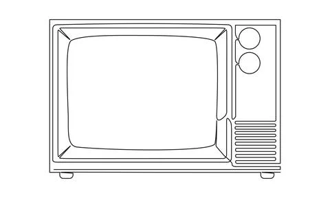 Continuous single line drawing of old tube television 스톡 일러스트