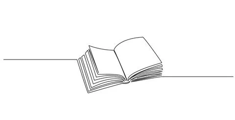 Continuous single line drawing of open book Illustrazione stock