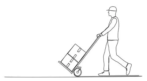 Continuous single line drawing of parcel carrier or delivery driver with parcels Stock Illustration