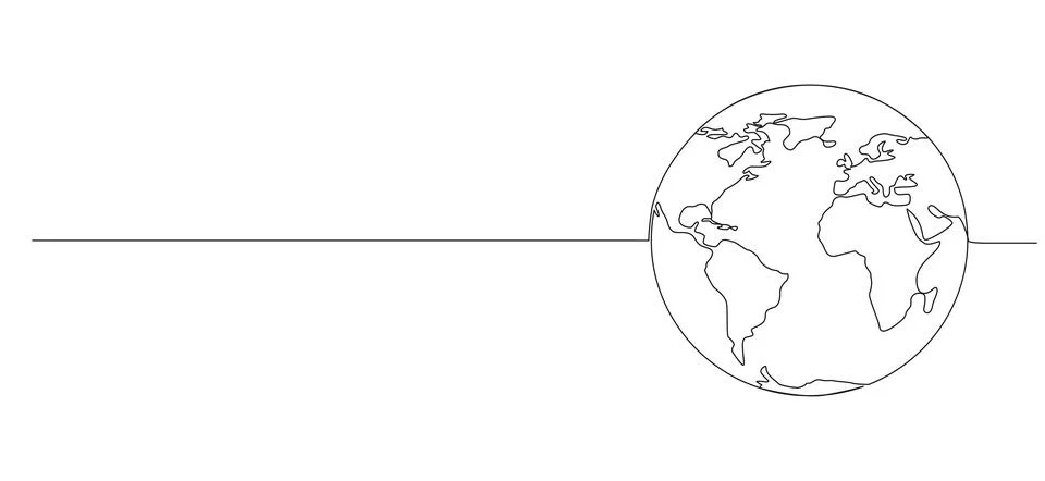Continuous single line drawing of planet earth isolated on white イラスト素材