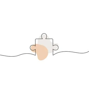 Continuous single line drawing puzzle. One line drawing of puzzle piece for idea Stock Illustration