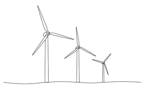 Continuous single line drawing of renewable energy wind farm Illustrazione stock