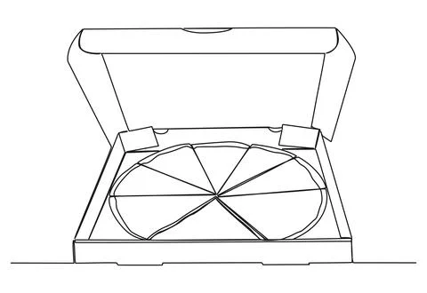 Continuous single line drawing of sliced pizza in cardboard delivery box イラスト素材