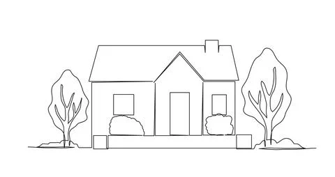 Continuous single line drawing of small single-familiy home Stock Illustration