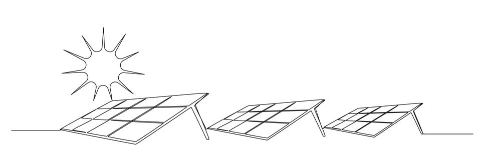 Continuous single line drawing of solar power photovoltaic system イラスト素材