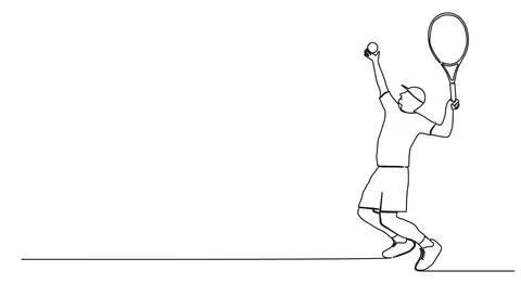 Continuous single line drawing of Tennis player during service イラスト素材