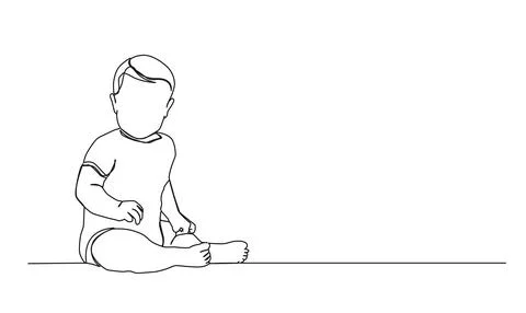 Continuous single line drawing of toddler in onesie sitting on floor Stock Illustration