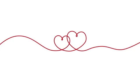 Continuous single line drawing of two red heart shapes on white background. Stock Footage 311355533