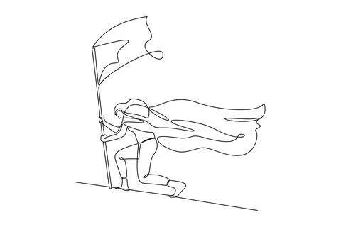 Continuous single line super hero women. Illustration concept of power empl.. Stock Illustration