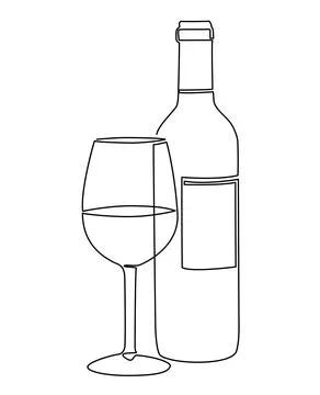 Continuous single line wine bottle and wine glass イラスト素材