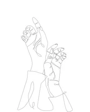 Continuous single non-painted one-line intertwined hands of a woman drawn by Stock Illustration