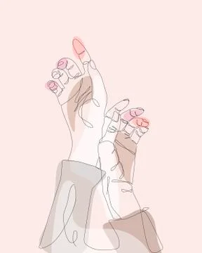 Continuous single non-painted one-line intertwined hands of a woman drawn by Stock Illustration