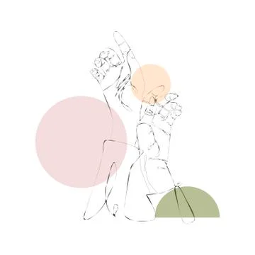 Continuous single non-painted one-line intertwined hands of a woman drawn by Stock Illustration