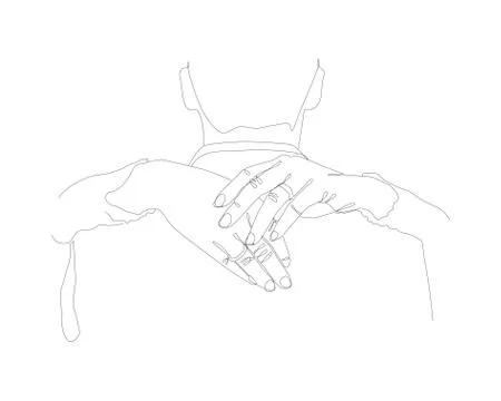 Continuous single non-painted one-line intertwined hands of a man and a woman Stock Illustration