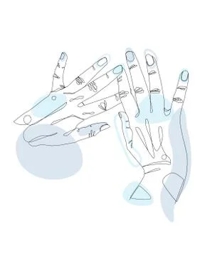 Continuous single non-painted one-line intertwined hands of a woman drawn by Stock Illustration